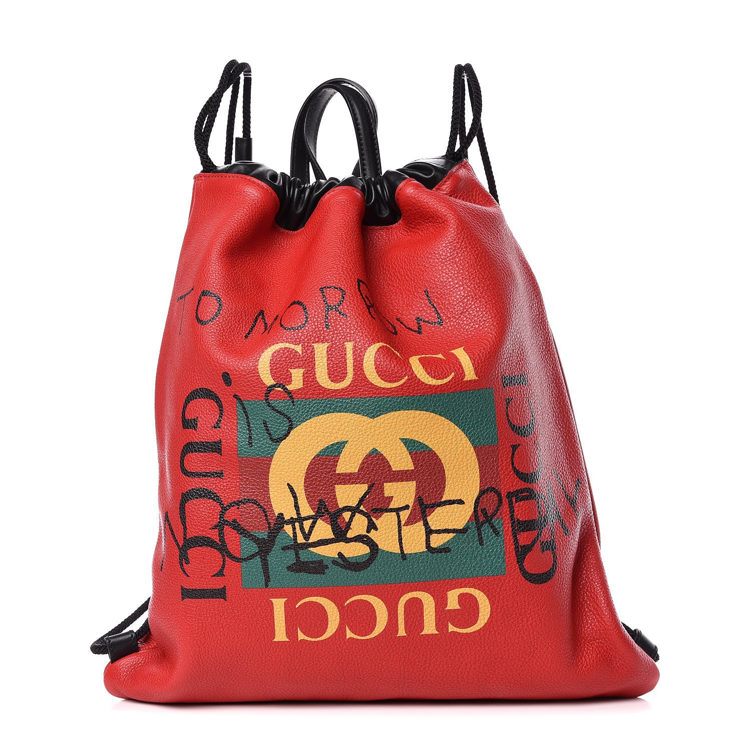Gucci Calfskin Coco Capitan Logo Drawstring Backpack Hibiscus Red 1 of 9