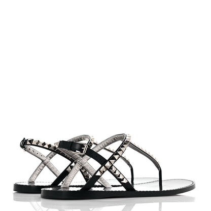 Valentino Garavani Calfskin Rockstud No Limit Slingback Flat Thong Sandals 38.5 Black 4 of 8