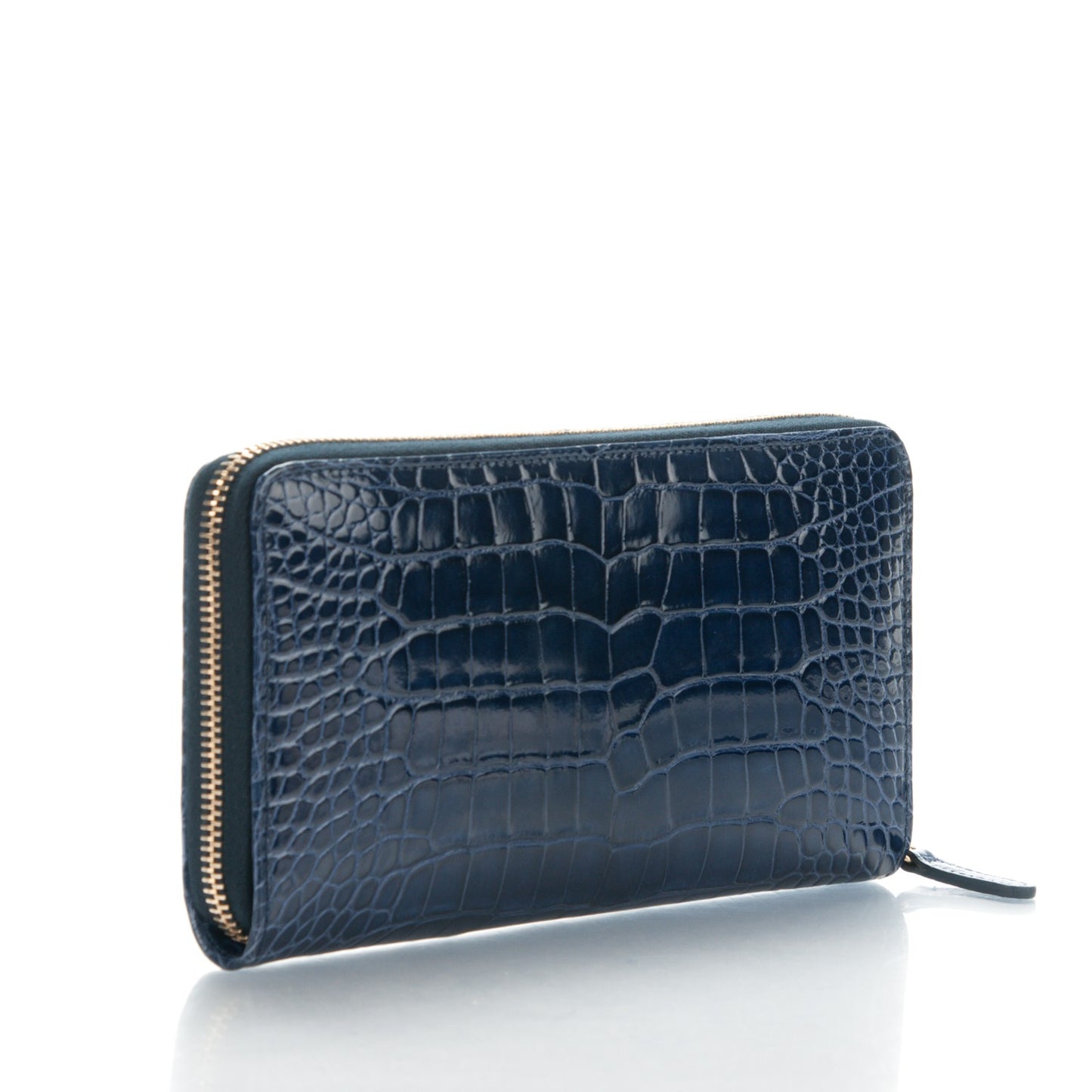 Alligator Large Gusset Zip Around Wallet Blue