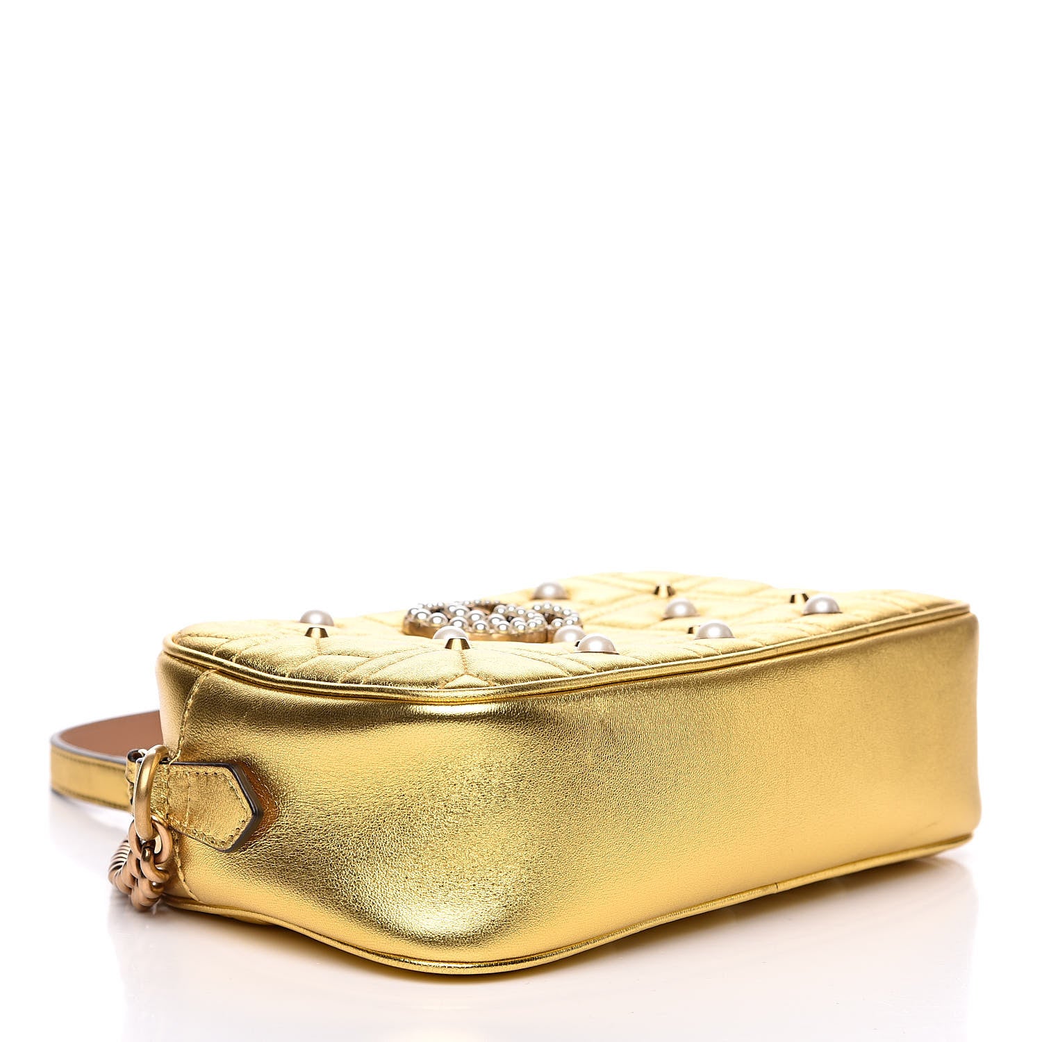Gucci Metallic Calfskin Matelasse Studded Small Pearly GG Marmont Chain Shoulder Bag Gold 4 of 11