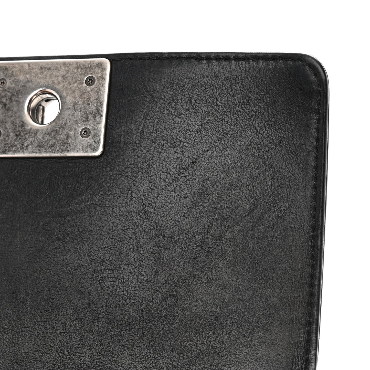 Calfskin Double Stitch Small Boy Flap Black