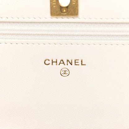 Chanel Lambskin Quilted CC Pearl Crush Wallet on Chain WOC White 6 of 12