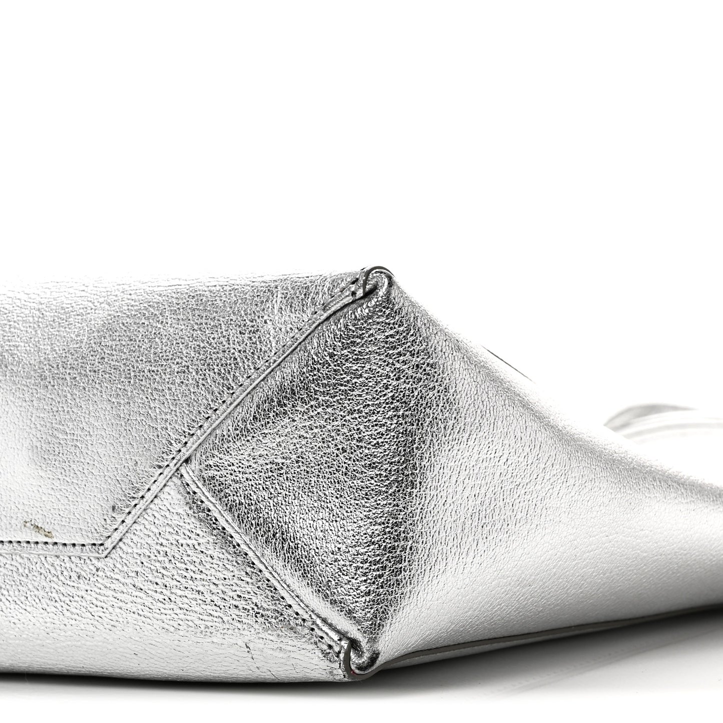 Metallic Grained Calfskin Small Vertical Cabas Silver