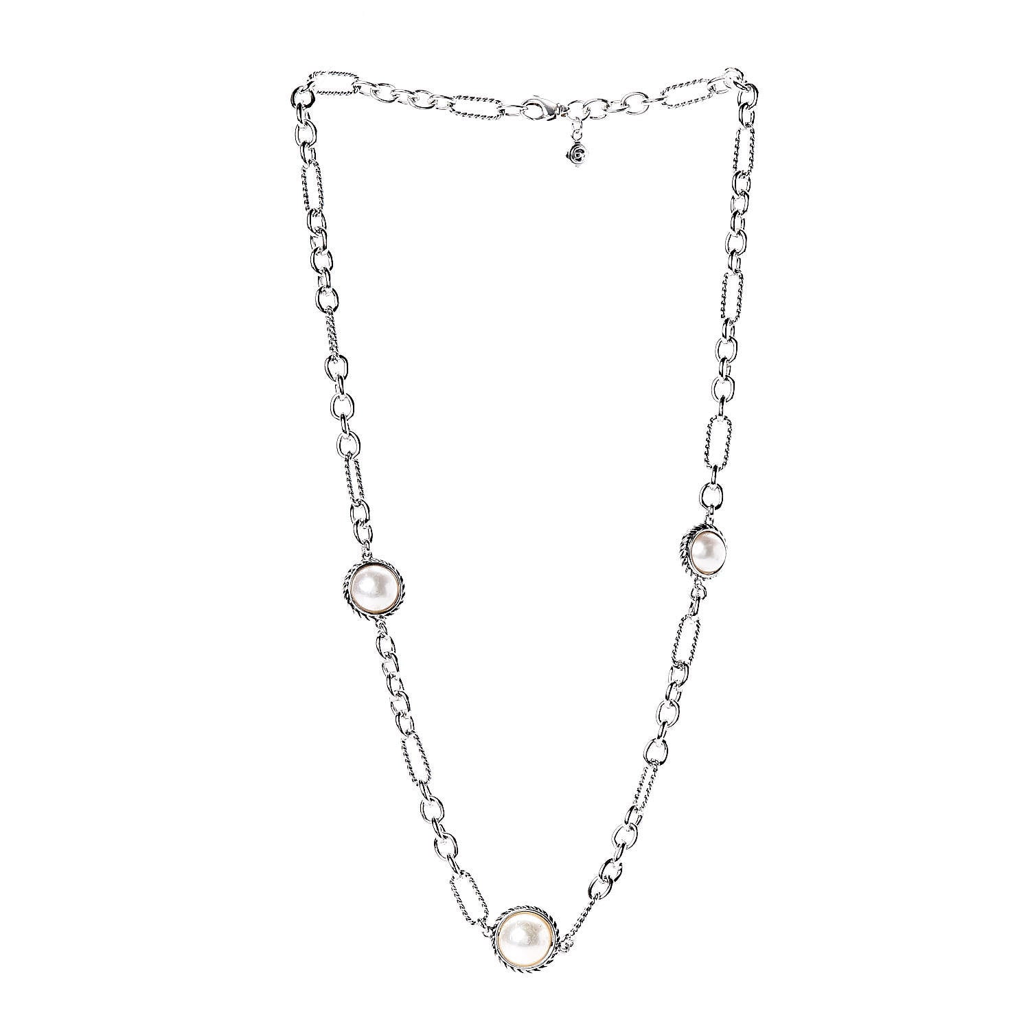 David Yurman Sterling Silver Pearl Cable Figaro Chain Necklace 3 of 4