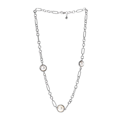 David Yurman Sterling Silver Pearl Cable Figaro Chain Necklace 3 of 4