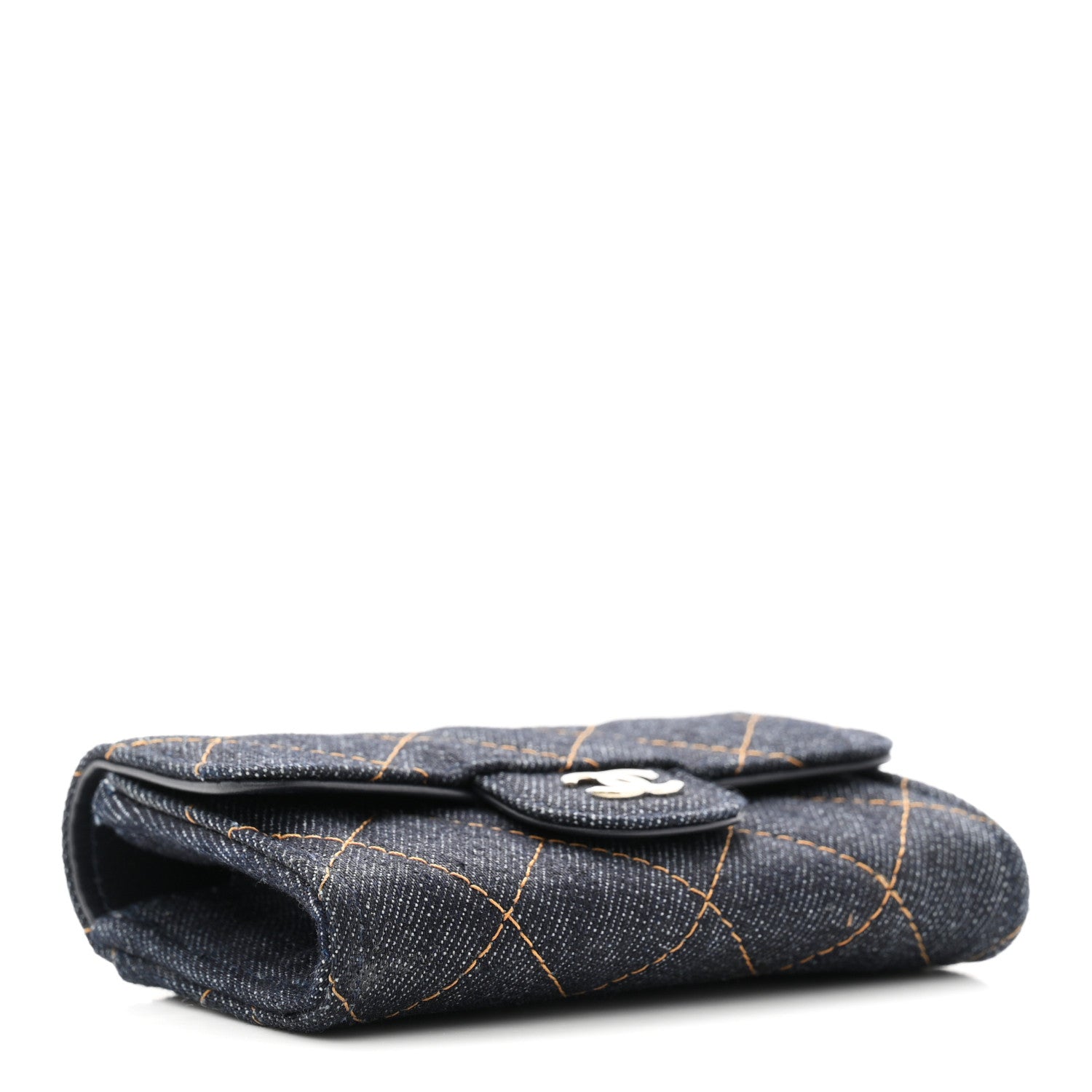 Chanel Denim Quilted Flap Card Holder Wallet Dark Blue Orange 4 of 9