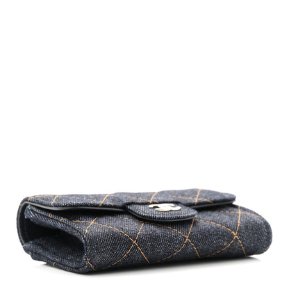 Chanel Denim Quilted Flap Card Holder Wallet Dark Blue Orange 4 of 9