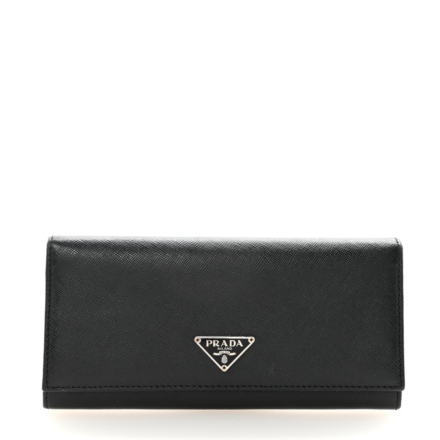 Saffiano Triangle Logo Continental Flap Travel Wallet Black
