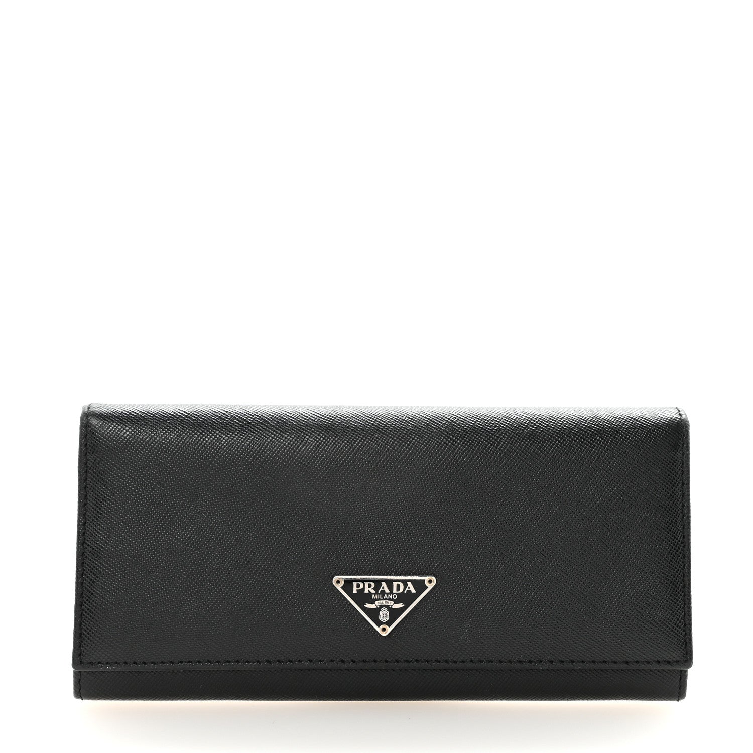 Prada Saffiano Triangle Logo Continental Flap Travel Wallet Black 1 of 8