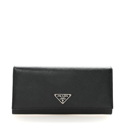 Prada Saffiano Triangle Logo Continental Flap Travel Wallet Black 1 of 8
