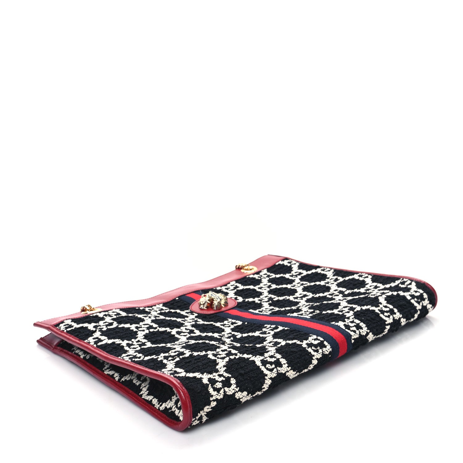 Gucci Tweed GG Monogram Large Rajah Chain Tote Romantic Cherry Black White 5 of 12