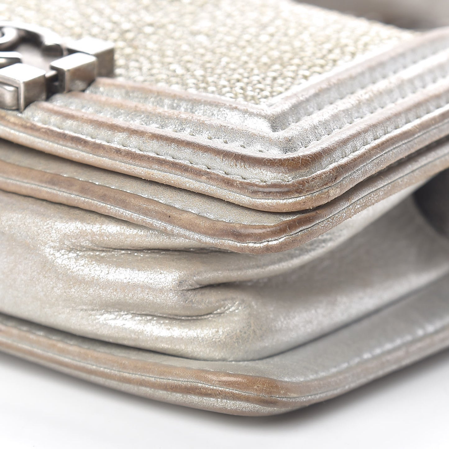 Metallic Galuchat Stingray Mini Boy Flap Silver