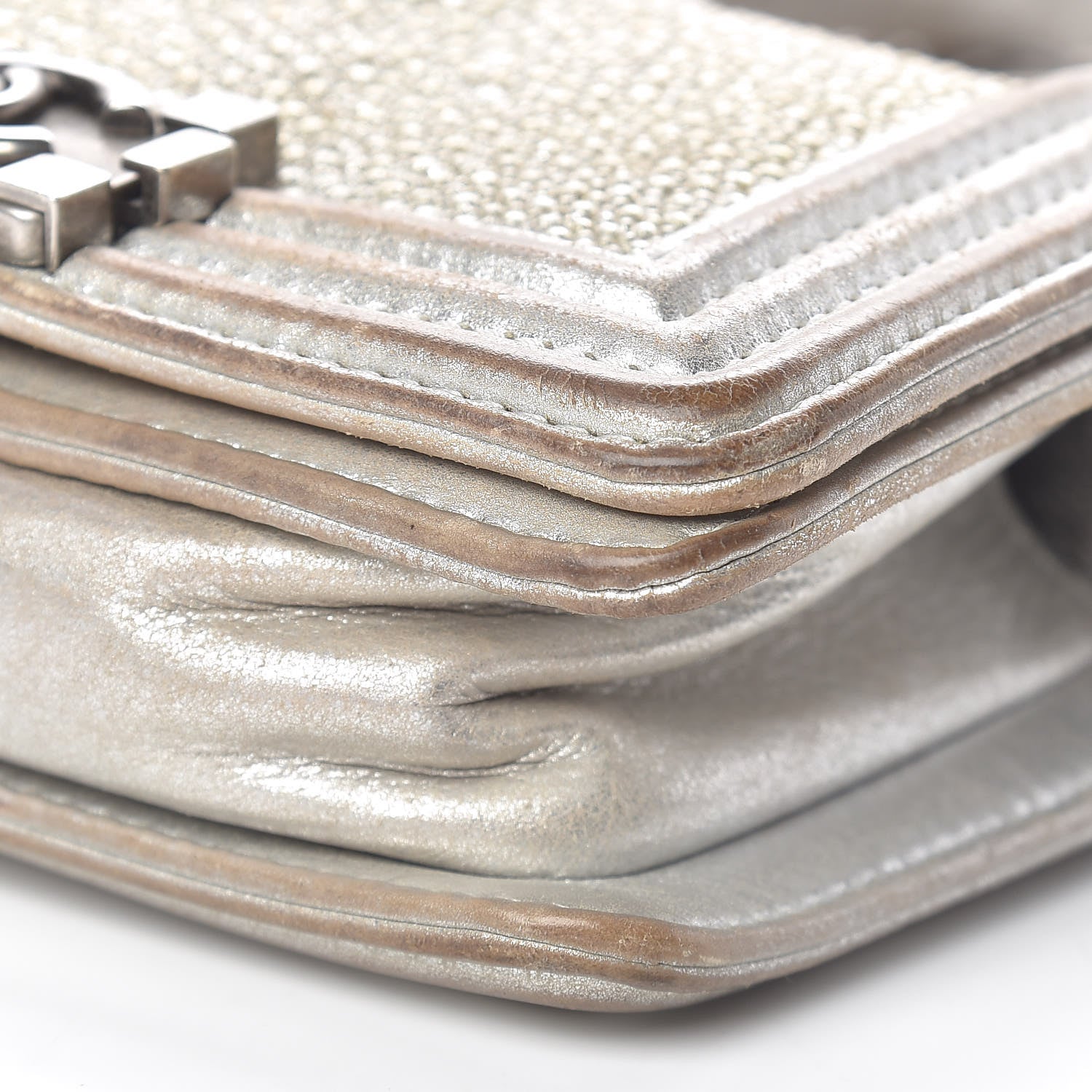 Chanel Metallic Galuchat Stingray Mini Boy Flap Silver 13 of 15