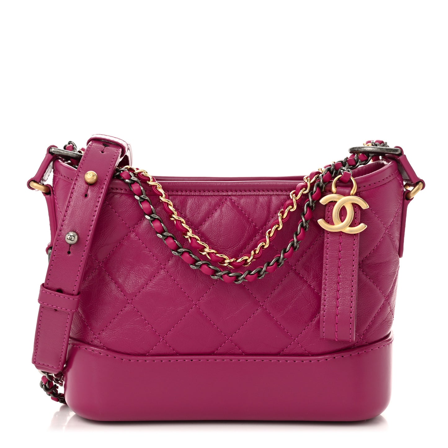 Aged Calfskin Quilted Small Gabrielle Hobo Fuchsia