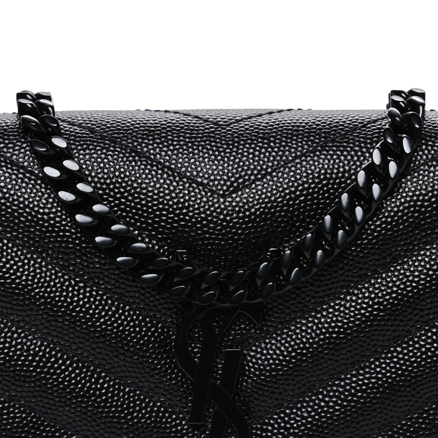 Grain De Poudre Matelasse Chevron Monogram Monochrome Chain Wallet Black