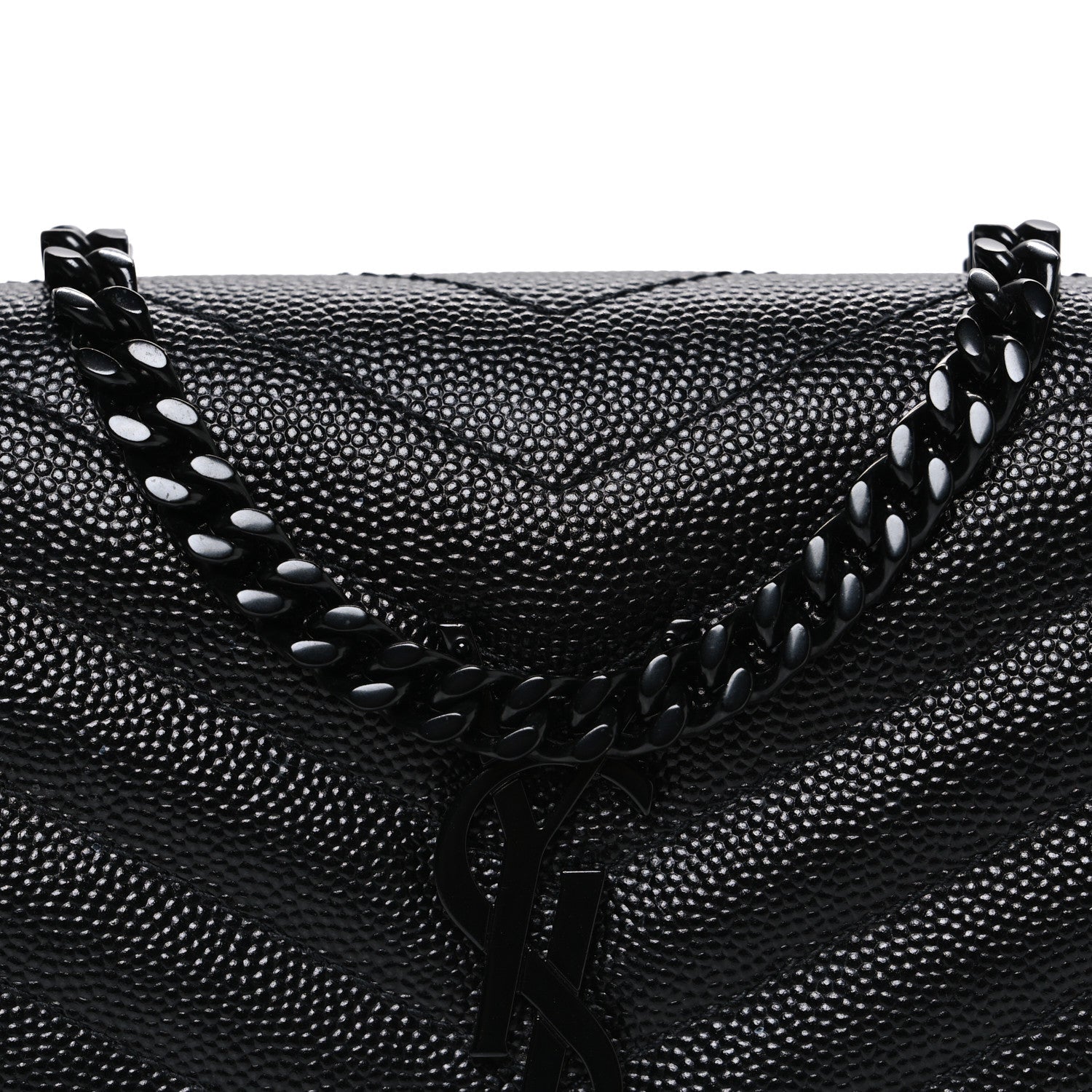 Saint Laurent Grain De Poudre Matelasse Chevron Monogram Monochrome Chain Wallet Black 8 of 10