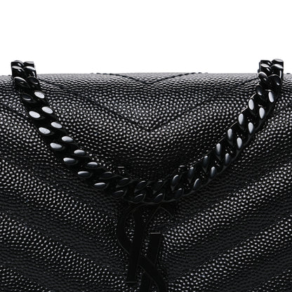 Saint Laurent Grain De Poudre Matelasse Chevron Monogram Monochrome Chain Wallet Black 8 of 10