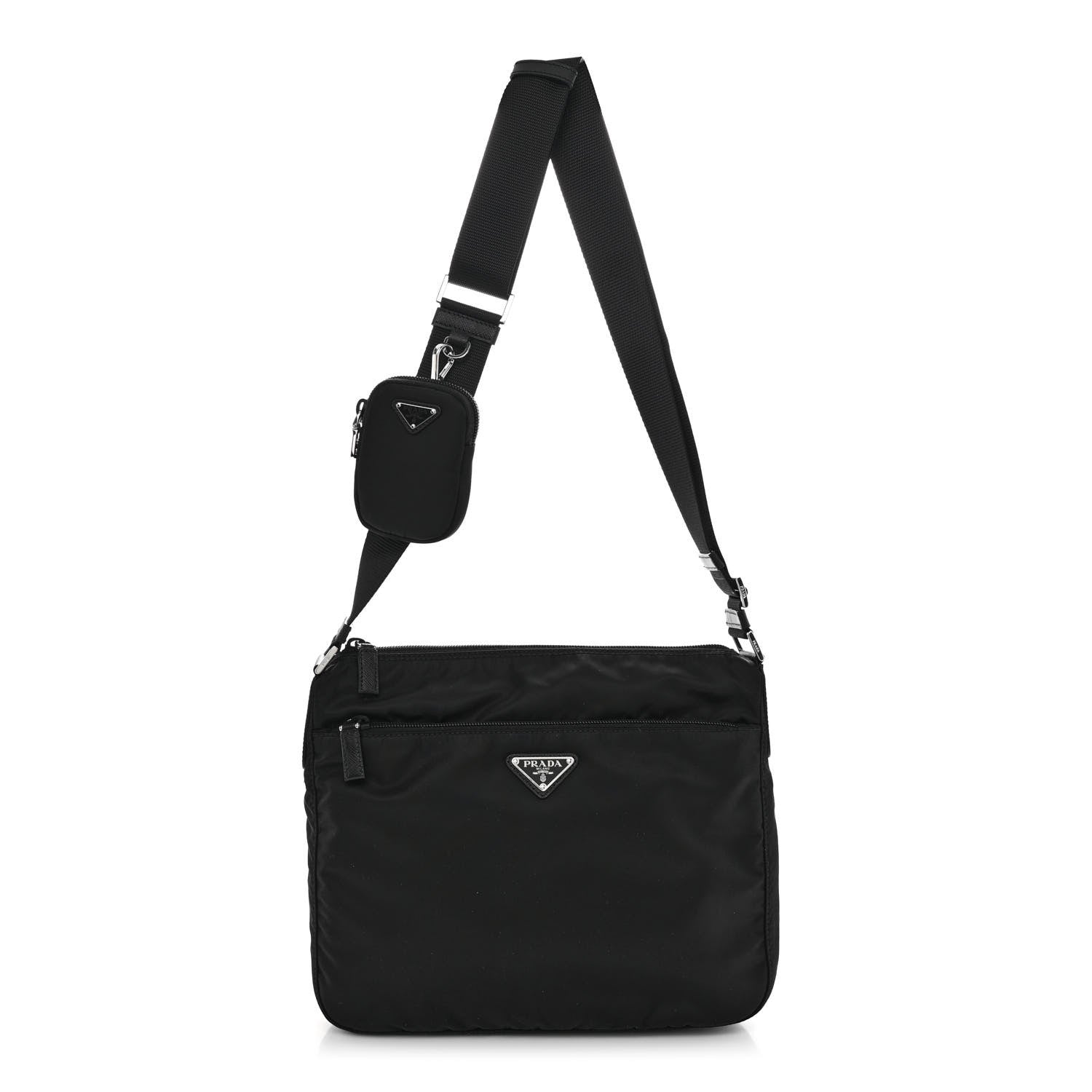 Prada Re-Nylon Vela Saffiano Pocket Double Zip Messenger Bag Black 1 of 9