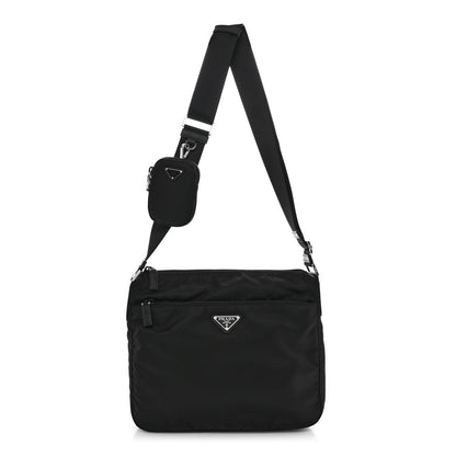 Prada Re-Nylon Vela Saffiano Pocket Double Zip Messenger Bag Black 1 of 9