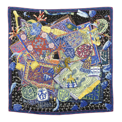 Hermes Cashmere Silk Cavaliers du Caucase Shawl 140 Black Bleu Vert 1 of 3