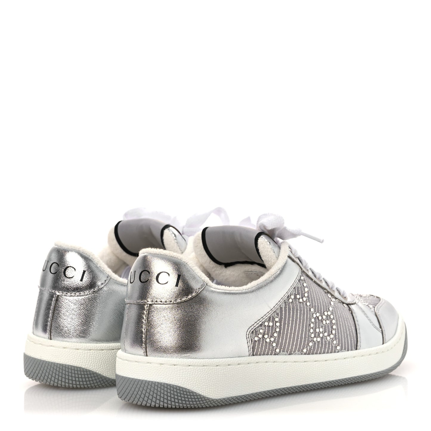 Metallic Nappa Silk Crystals Womens Screener Sneakers 35 Silver Light Grey
