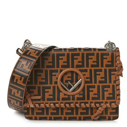 Fendi Vitello Century F is Fendi Whipstitch Threads FF Embossed Kan I Shoulder Bag Tobacco Orzo 1 of 10