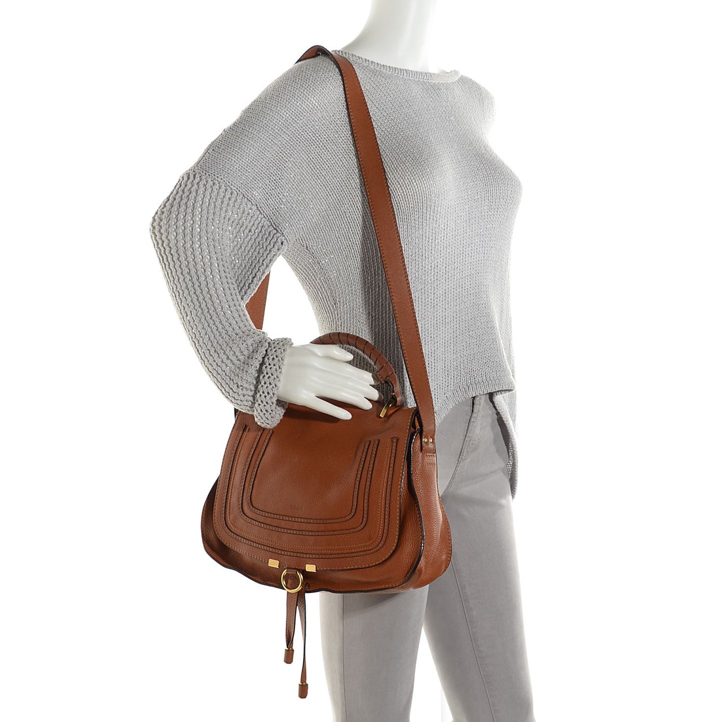 Calfskin Medium Marcie Top Handle Bag Tan