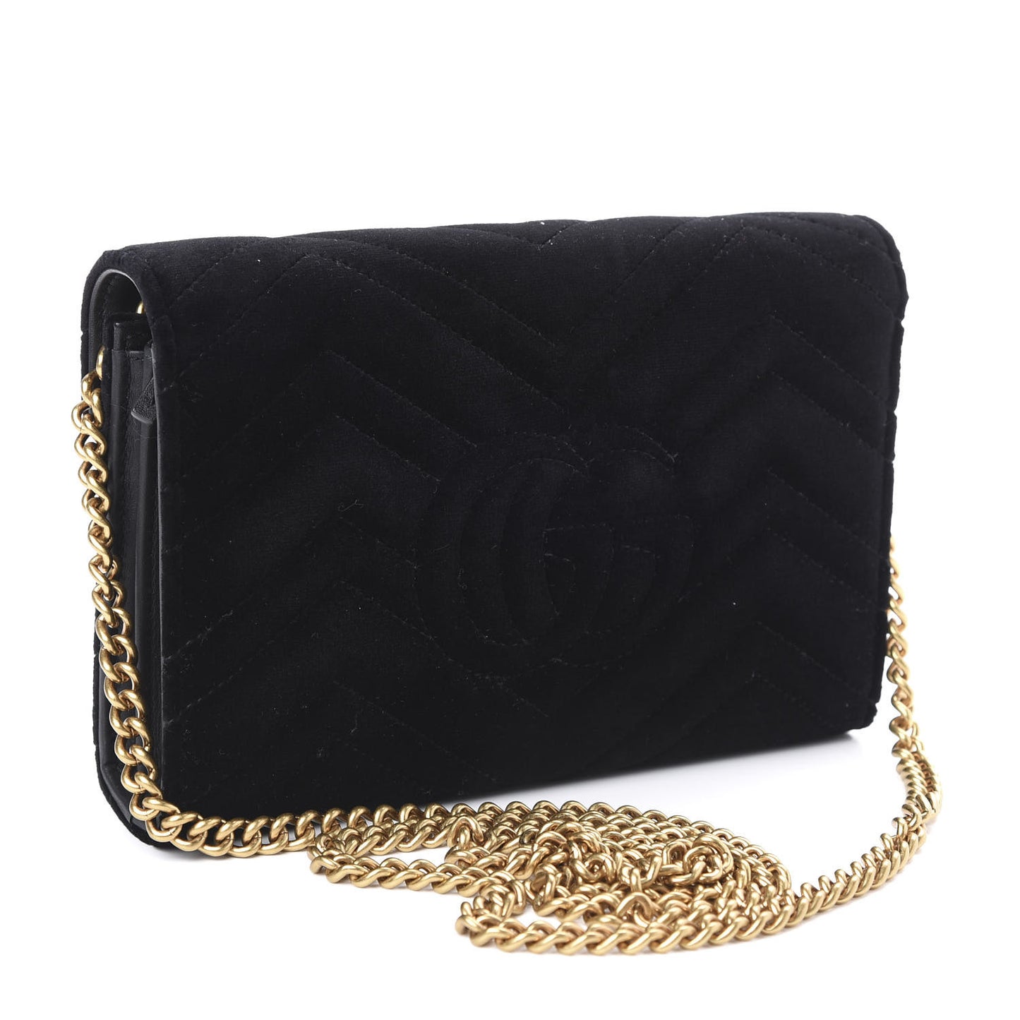 Velvet Matelasse GG Marmont Chain Wallet Black
