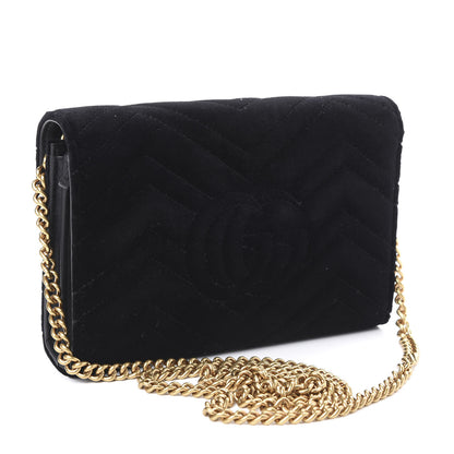 Gucci Velvet Matelasse GG Marmont Chain Wallet Black 3 of 10