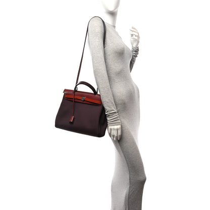 Hermes Military Toile Vache Hunter Herbag Zip 31 PM Chocolate Rouge H Cuivre 2 of 12