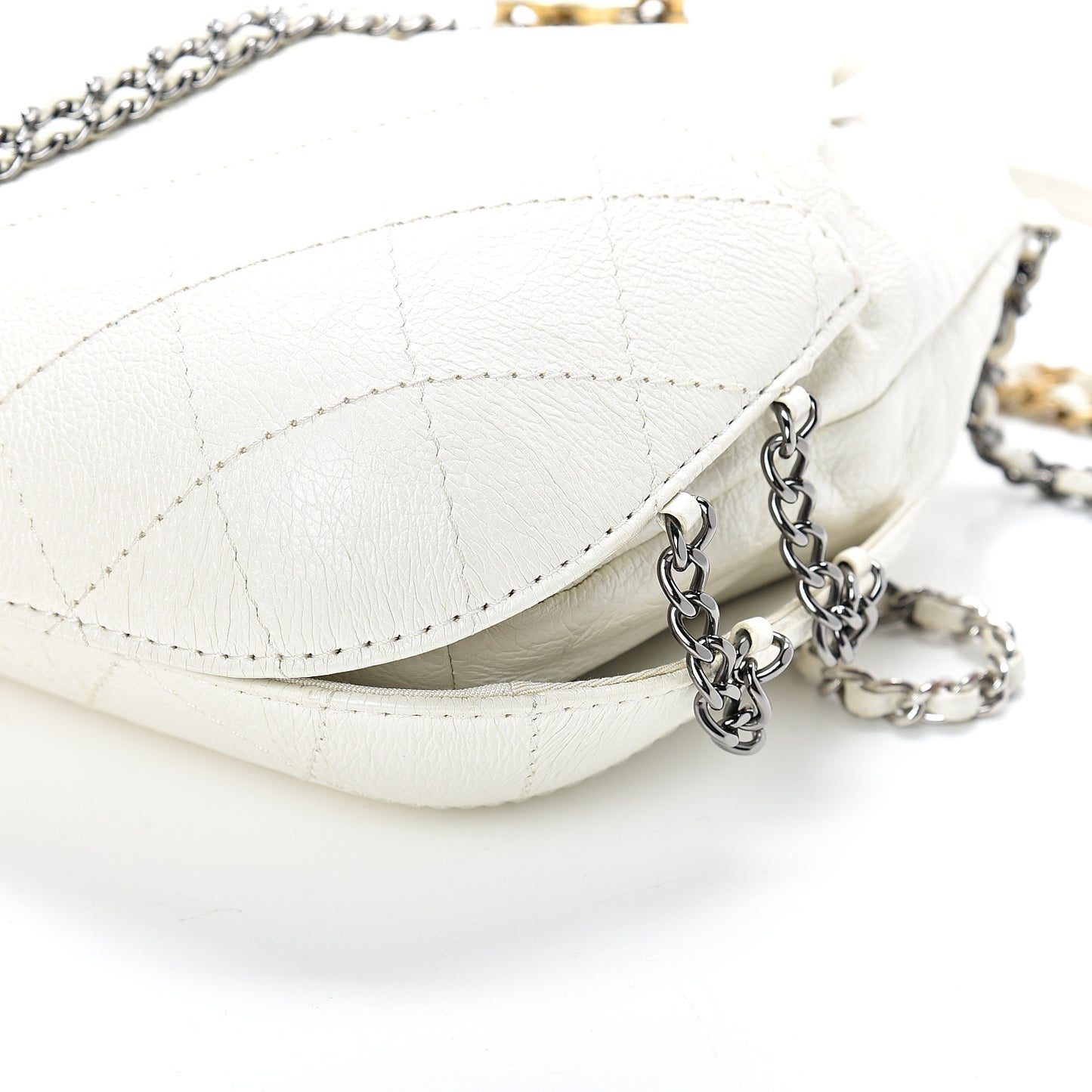 Aged Calfskin Quilted Small Gabrielle Bucket White