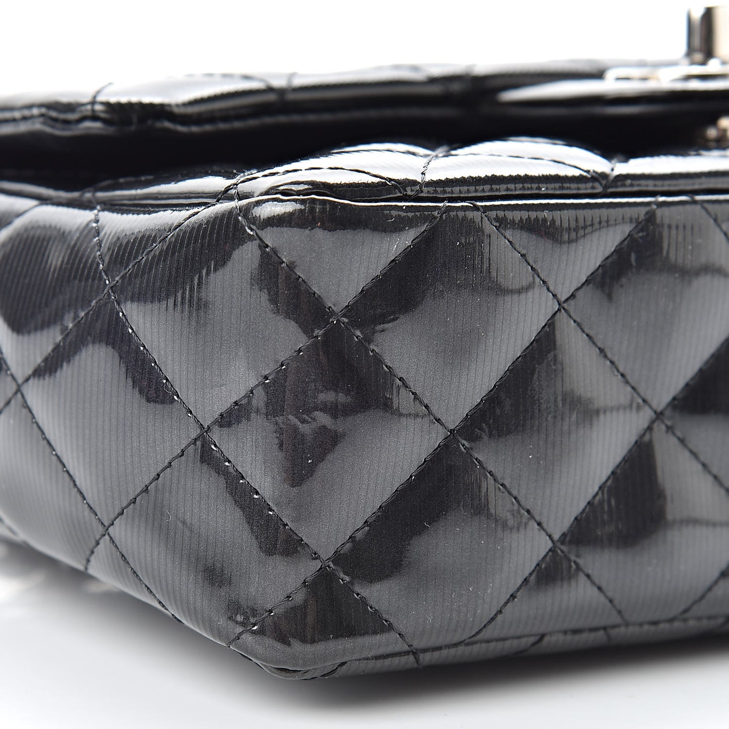 Striated Patent Calfskin Quilted Mini Rectangular Flap Dark Gray