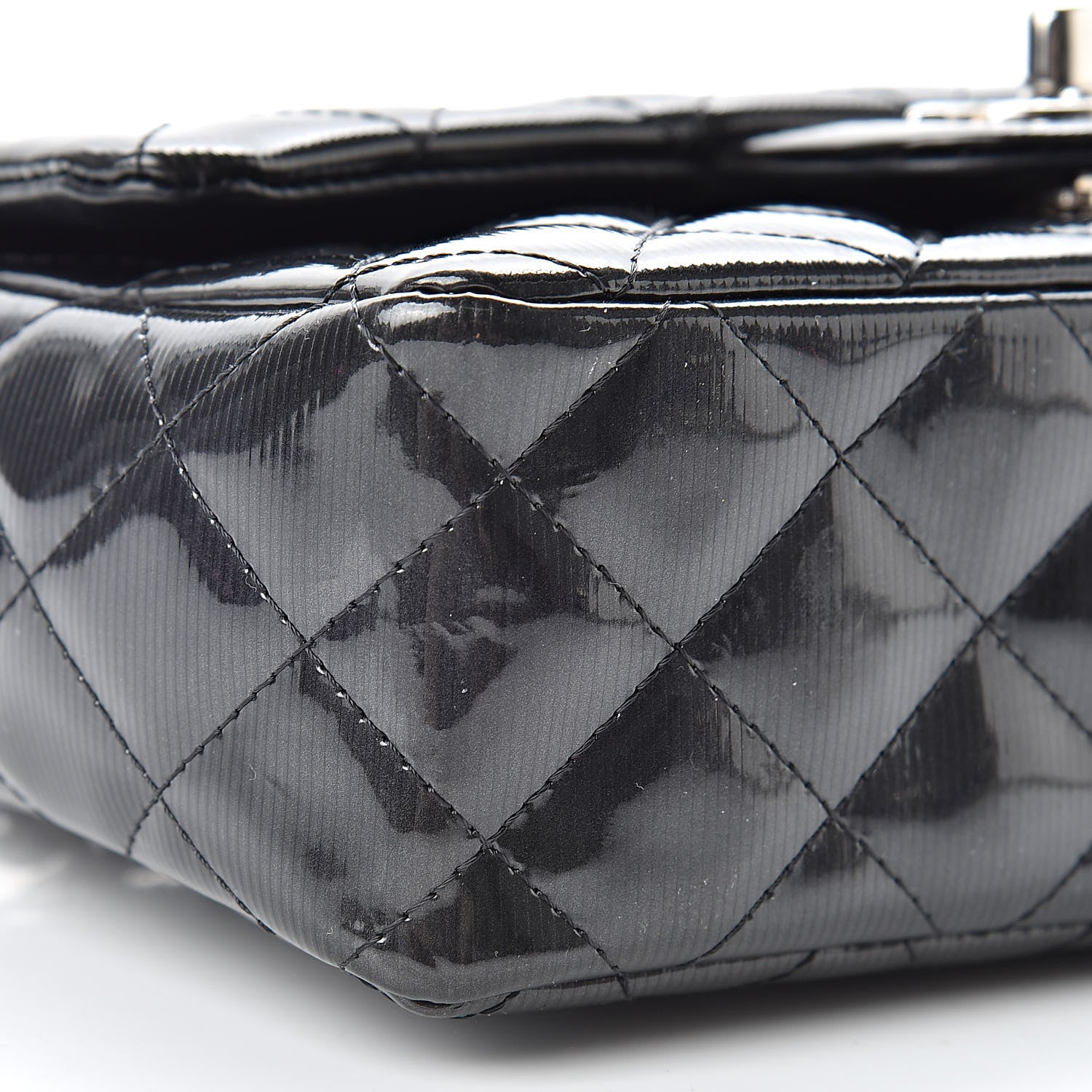 Chanel Striated Patent Calfskin Quilted Mini Rectangular Flap Dark Gray 9 of 10