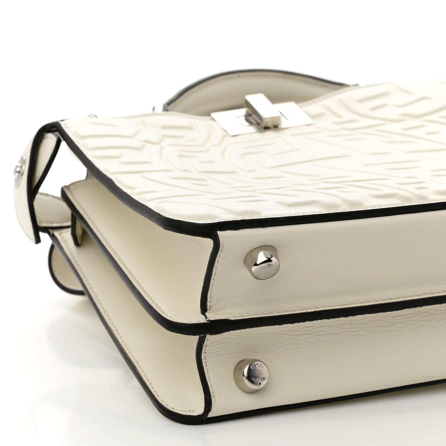 Fendi X SARAH COLEMAN Nappa FF Fish Eye Embossed Mini Peekaboo I SEE U Satchel White Ice 8 of 9