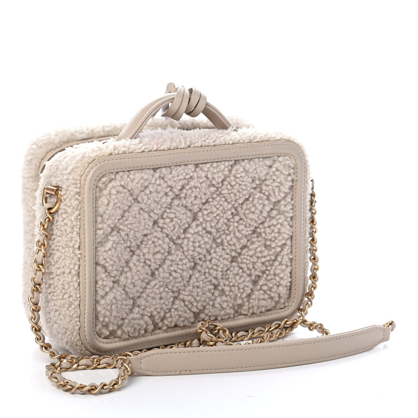 Shearling Lambskin Quilted Small CC Filigree Vanity Case Beige
