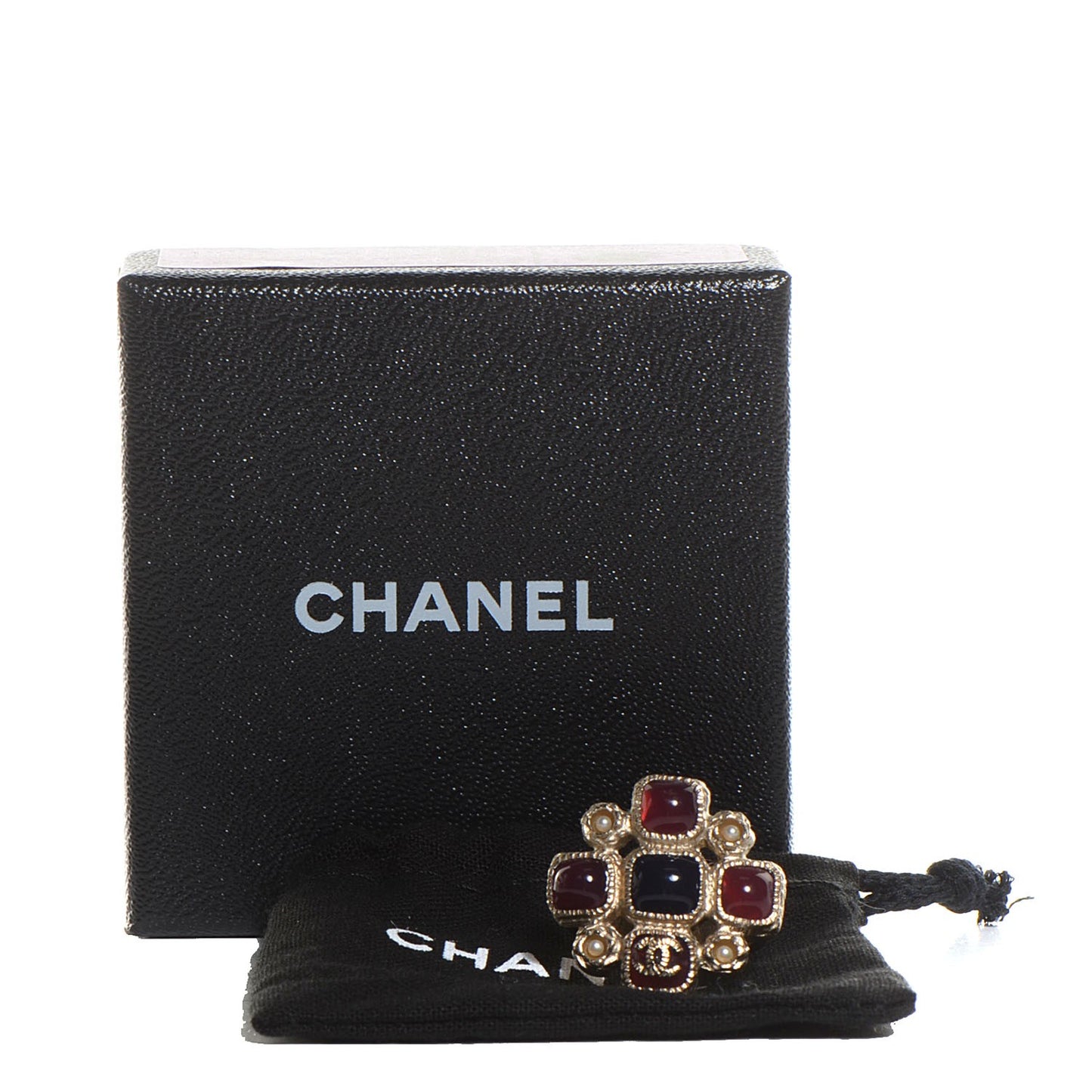 Gripoix Pearl Maltese Cross CC Ring 6 Gold Blue Rouge Creme