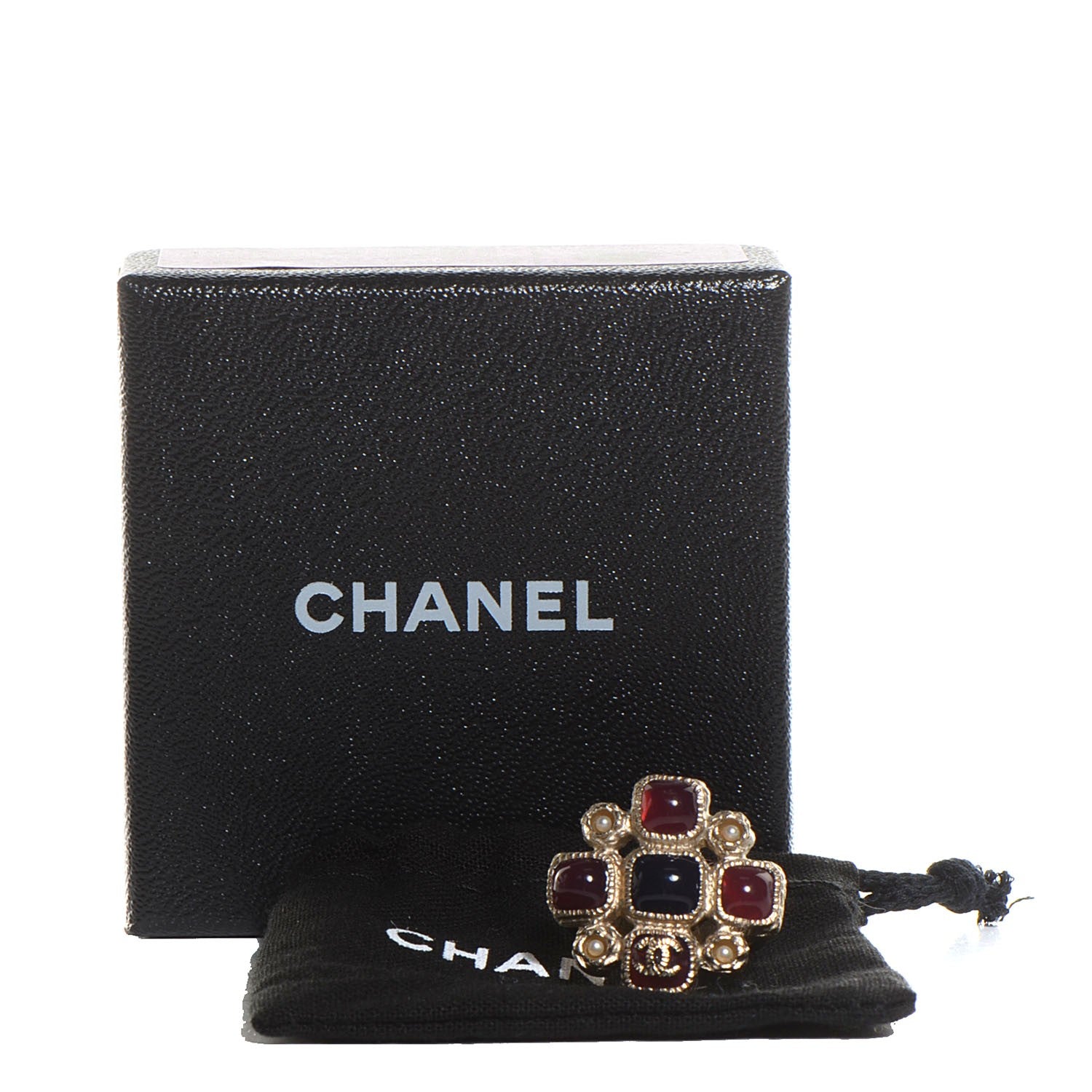 Chanel Gripoix Pearl Maltese Cross CC Ring 6 Gold Blue Rouge Creme 5 of 5
