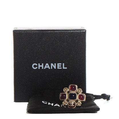 Chanel Gripoix Pearl Maltese Cross CC Ring 6 Gold Blue Rouge Creme 5 of 5