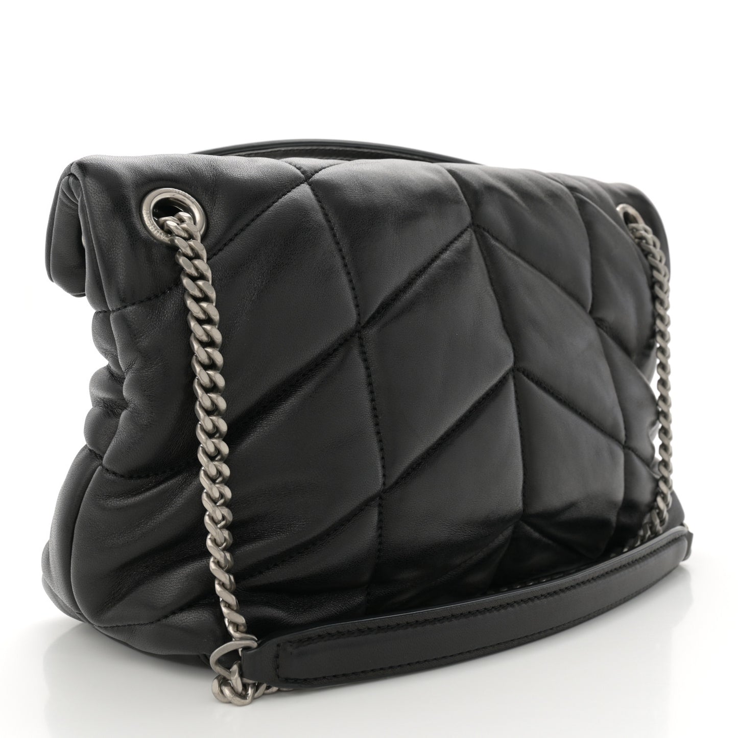 Lambskin Quilted Small Loulou Puffer Monogram Chain Satchel Black