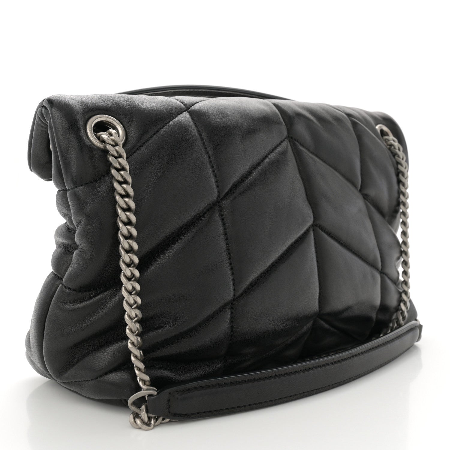 Saint Laurent Lambskin Quilted Small Loulou Puffer Monogram Chain Satchel Black 3 of 11