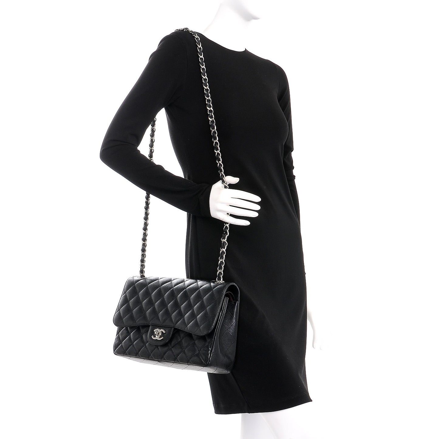 Caviar Quilted Jumbo Double Flap Black