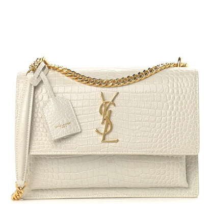 Saint Laurent Calfskin Crocodile Embossed Medium Monogram Sunset Blanc Vintage 1 of 12
