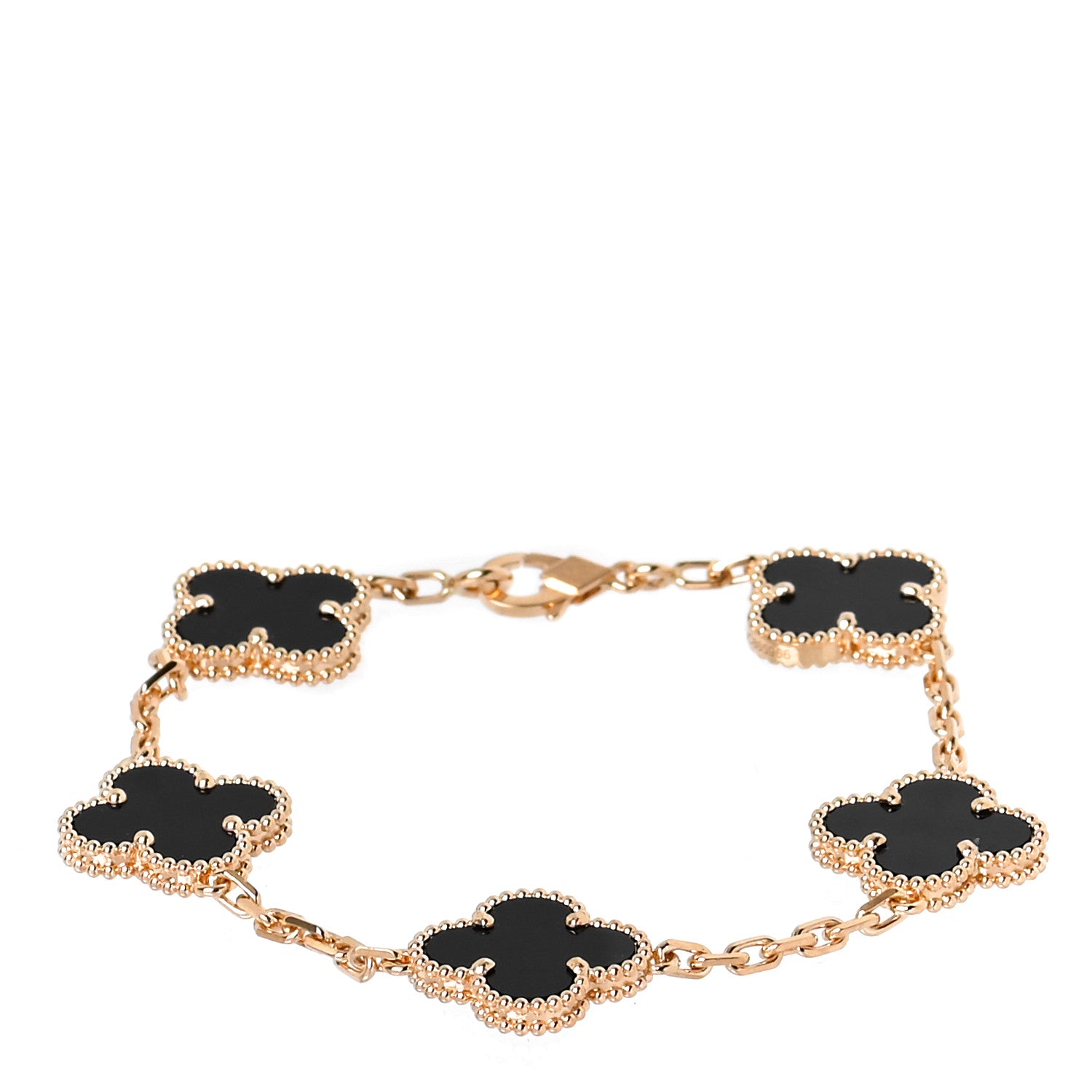 Van Cleef & Arpels 18K Yellow Gold Black Onyx 5 Motifs Vintage Alhambra Bracelet 1 of 7