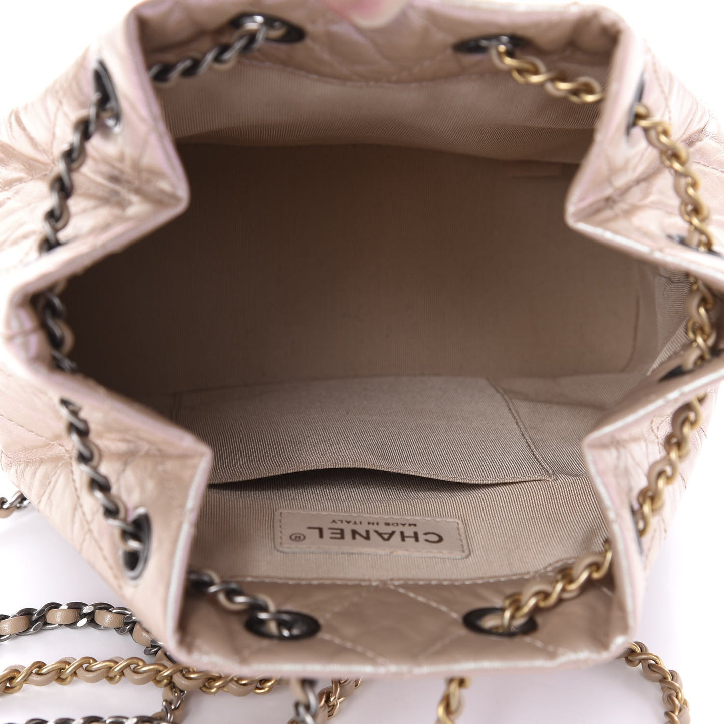 Iridescent Lambskin Calfskin Small Quilted Gabrielle Backpack Light Pink