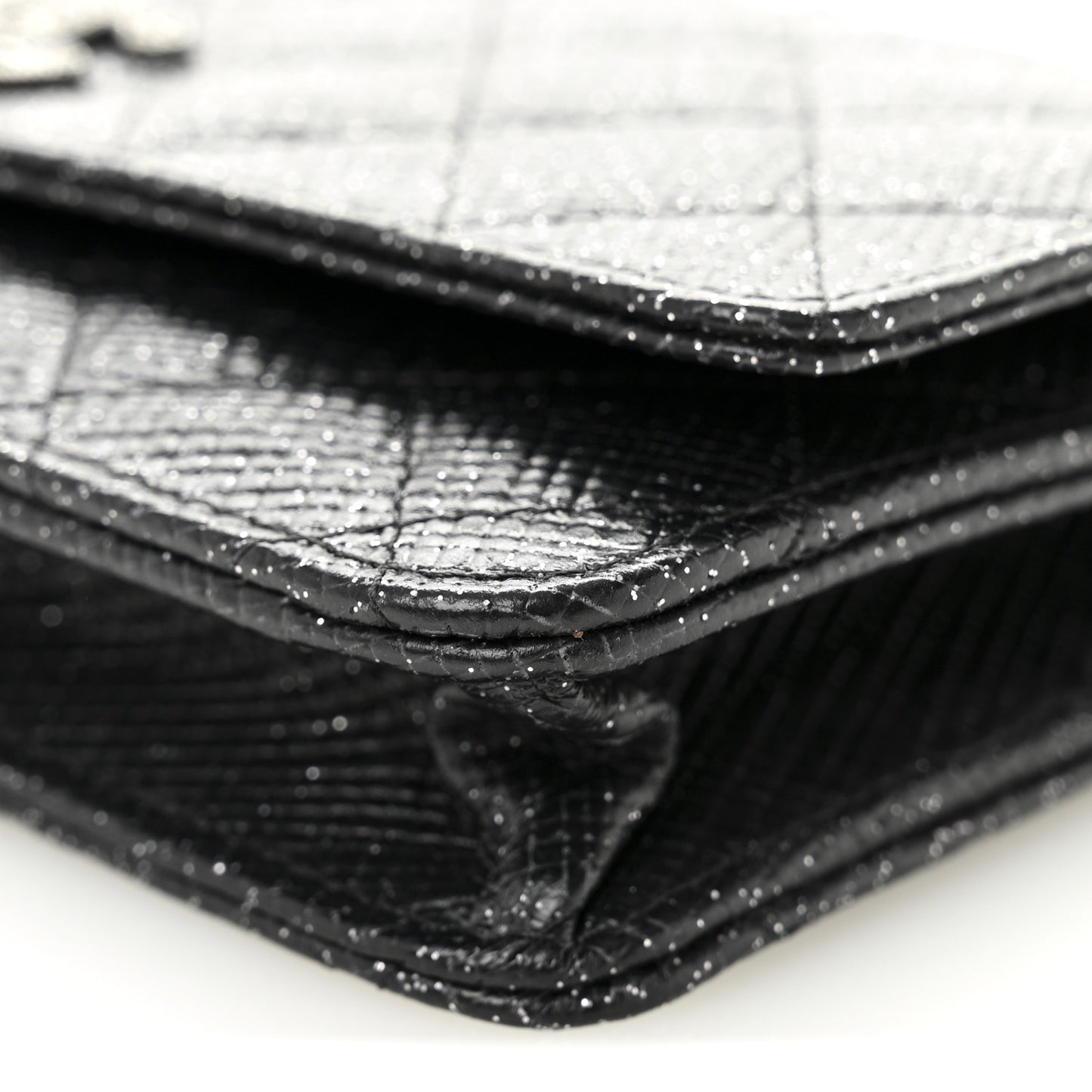 Glitter Calfskin Quilted Wallet on Chain WOC Black