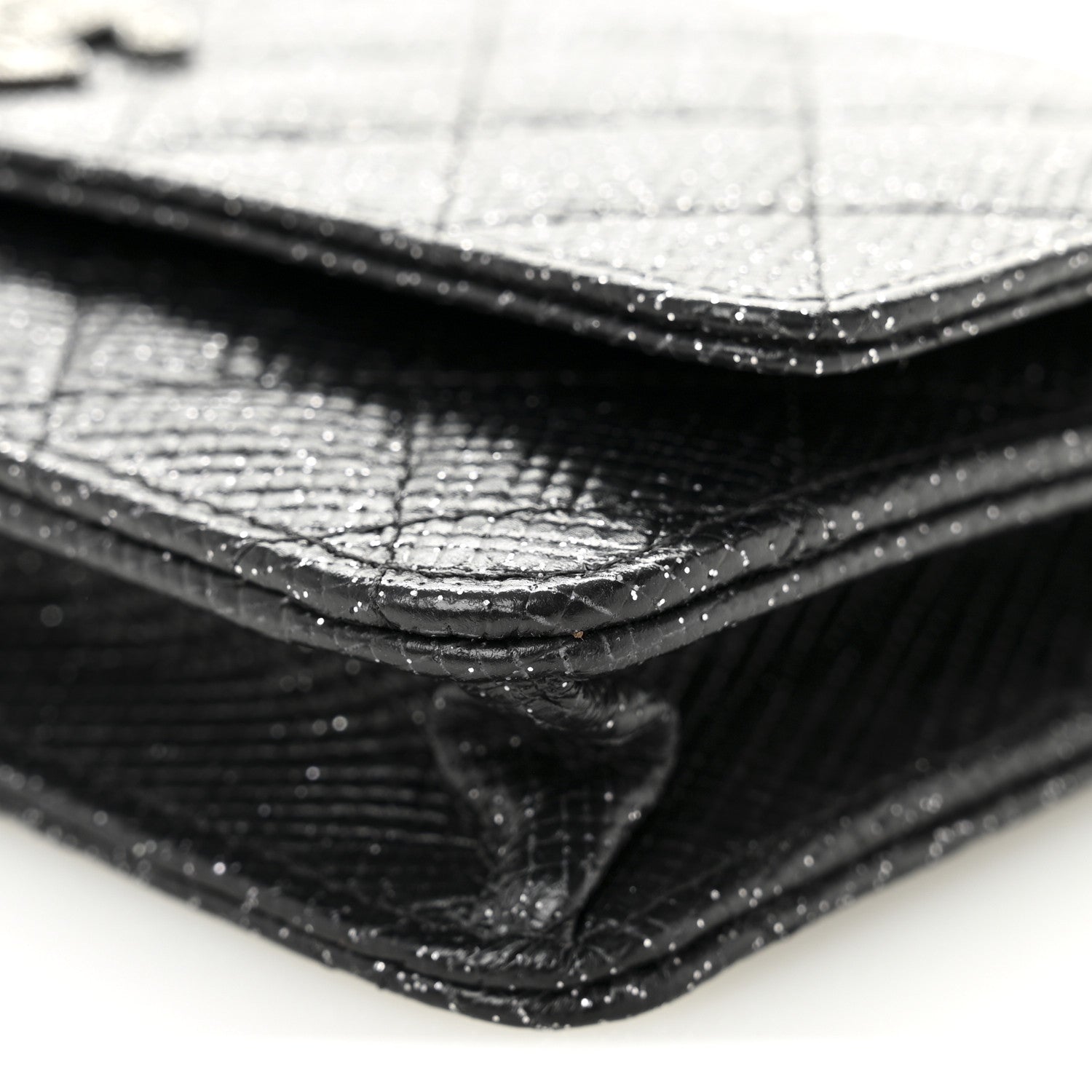 Chanel Glitter Calfskin Quilted Wallet on Chain WOC Black 11 of 12