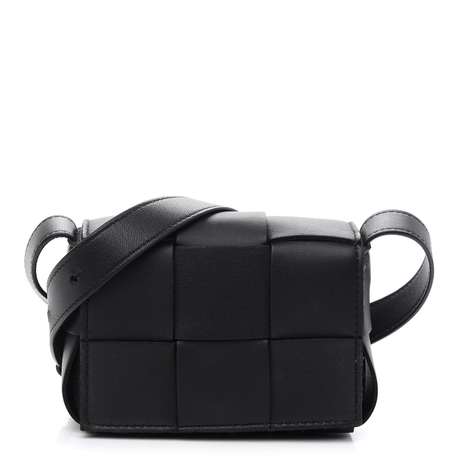 Bottega Veneta Lambskin Maxi Intrecciato Extra Mini Cassette Crossbody Bag Black 1 of 8