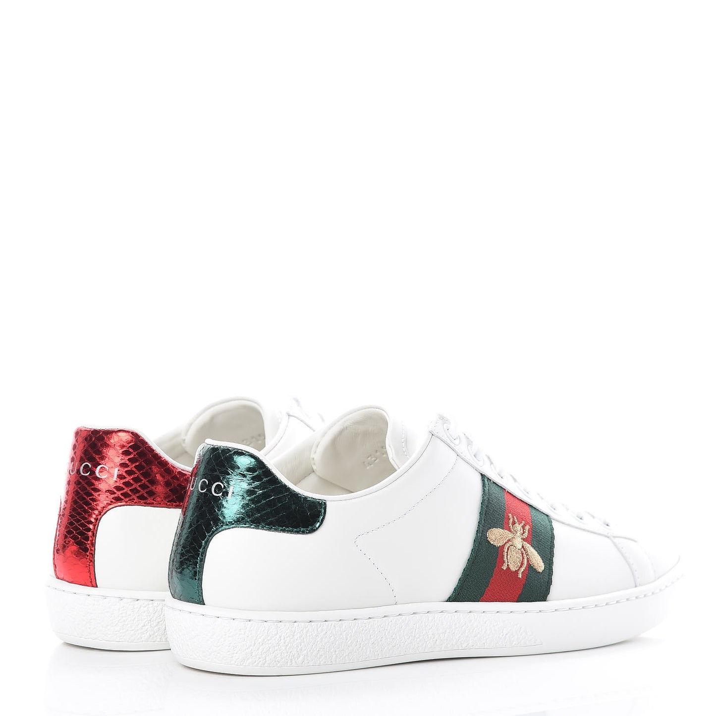Calfskin Ayers Bee Embroidered Womens Ace Sneakers 35 White Green