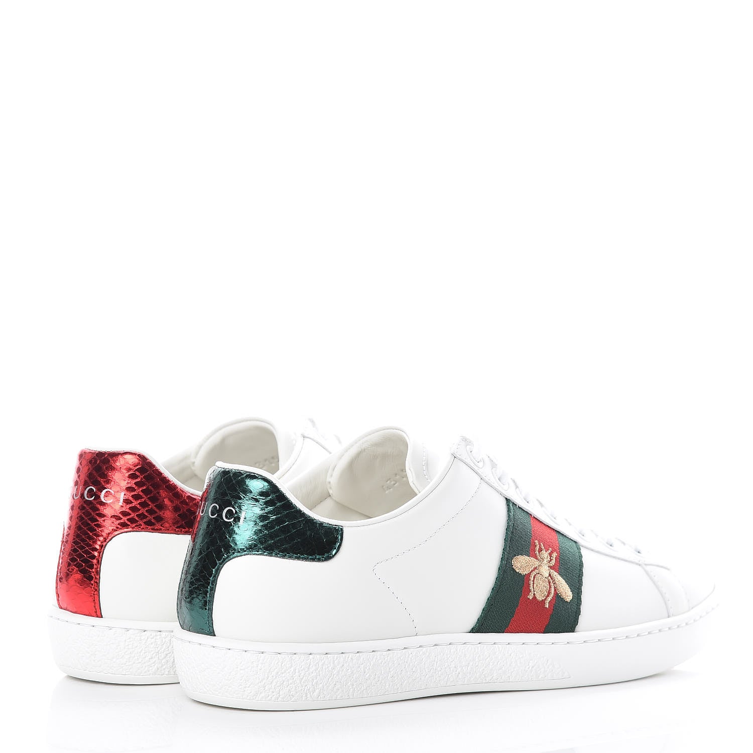 Gucci Calfskin Ayers Bee Embroidered Womens Ace Sneakers 35 White Green 4 of 9