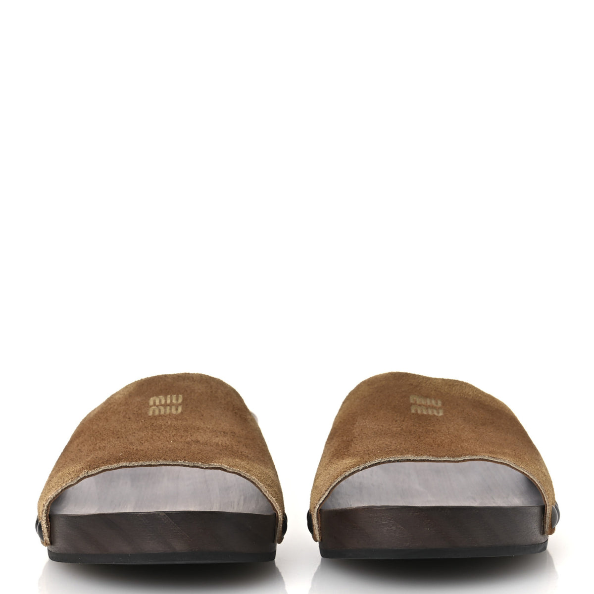 Miu Miu Suede Logo Slide Clogs 37 Cannella 3 of 11